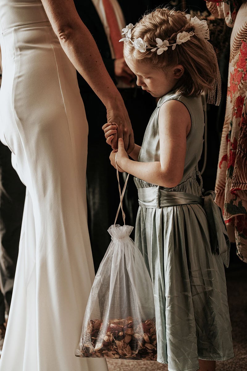 Mother and daughter holding hands at a Chelsea wedding