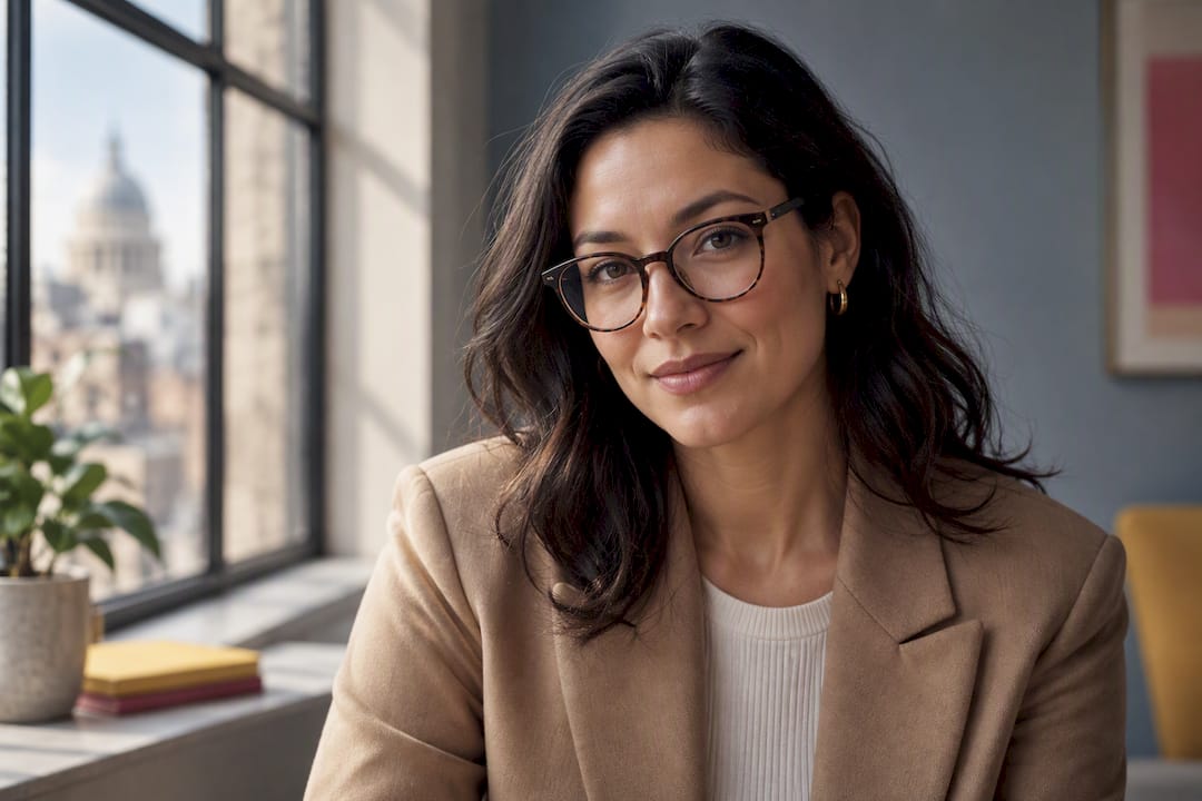 Headshot subject reducing glasses window reflection
