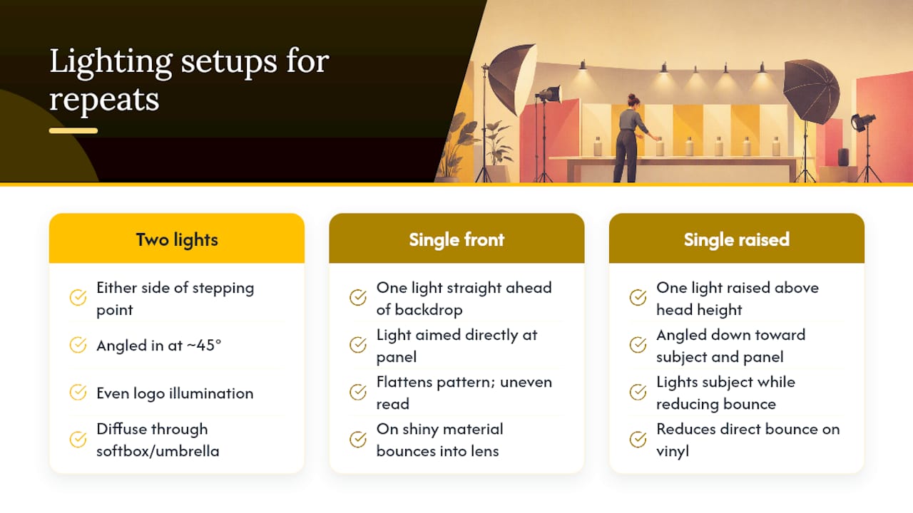 Step and repeat lighting setup comparison