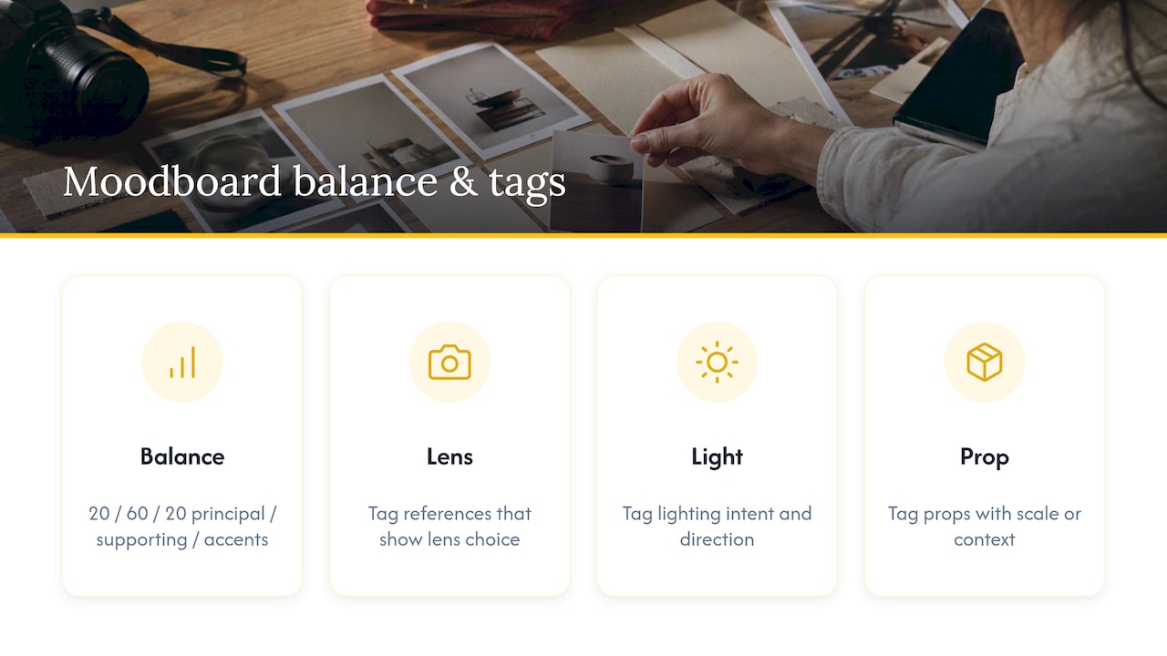 Mood board balance and reference tags