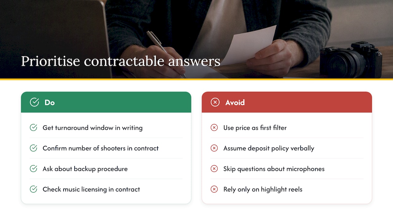 What couples get wrong when interviewing videographers — overview diagram