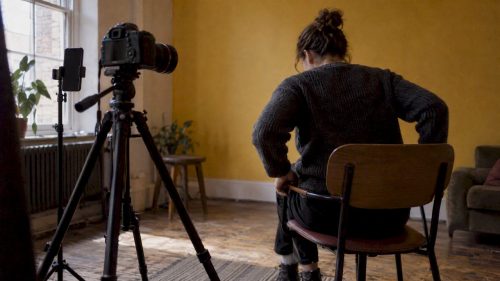 Phone and DSLR arranged for interview recording
