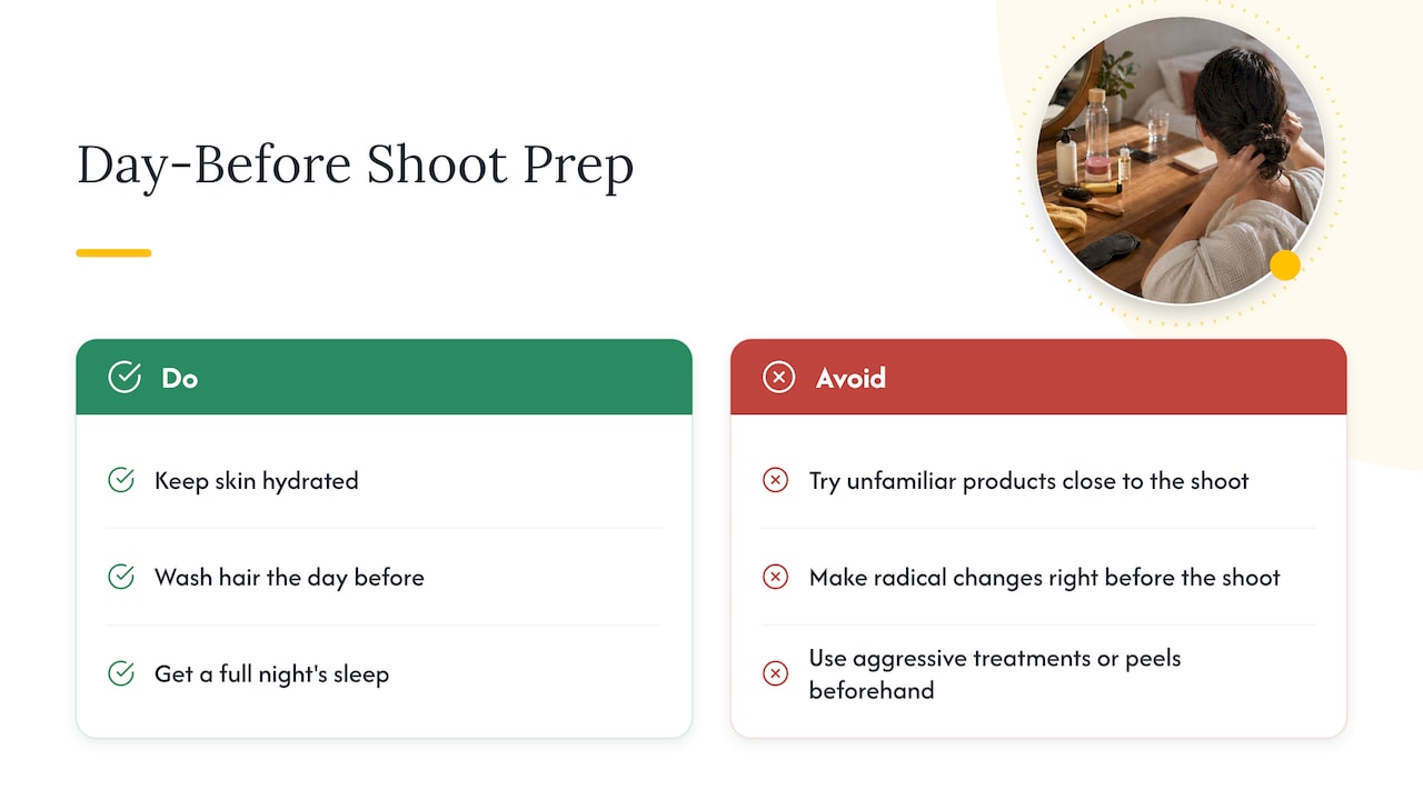 Day-before prep: skin, hair and wellbeing — overview diagram