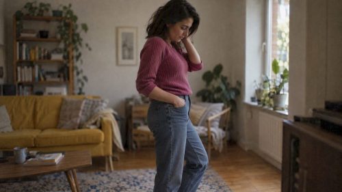 Woman practicing a relaxed pose at home